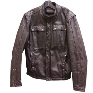Hein Gericke For Harley-Davidson Black Leather Bomber Jacket with Snap Pockets